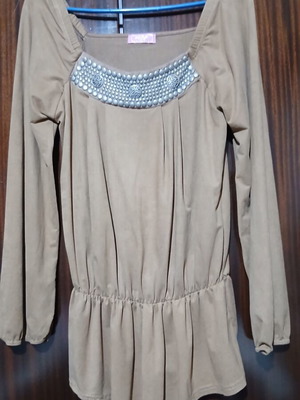 Pin Up suede blouse with metallic studs, brown
