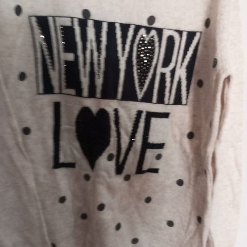 Knitted sweater with New York Love print, beige and black, size M