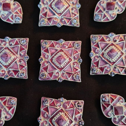 Clothing jewelry with silver cloisonné technique, new