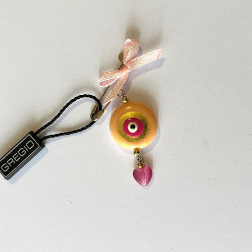 Gregio 9K Evil Eye Brooch with Coral, Enamel and Pink Garnet New