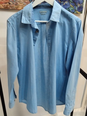 Benetton men's blue linen cotton shirt size L like new