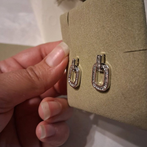 Earrings platinum plated steel and zirconia new, square shape