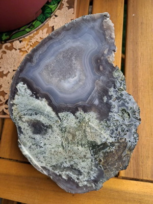 Moss Agate Geode from Rhodope like new, unpolished half