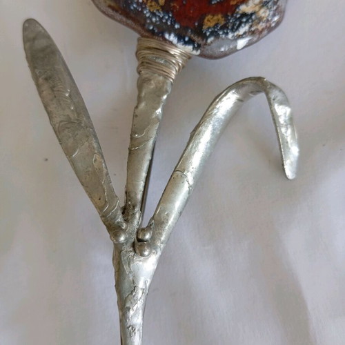 Handmade flower brooch 12 cm glass and steel like new