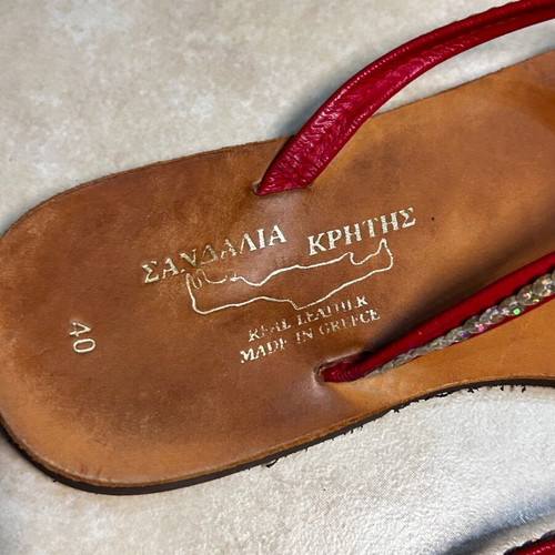 Women's brown sandals with red straps used, genuine leather, size 40