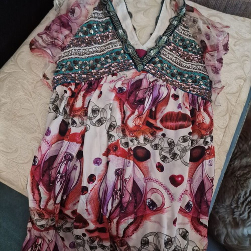 Custo Barcelona Luxury silk tunic dress with sequins and beads, size 1, new