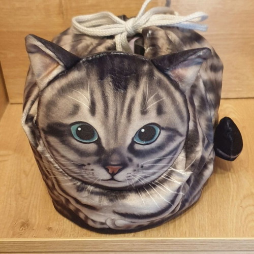 Cosmetic pouch bag cat velvet new, beige and brown