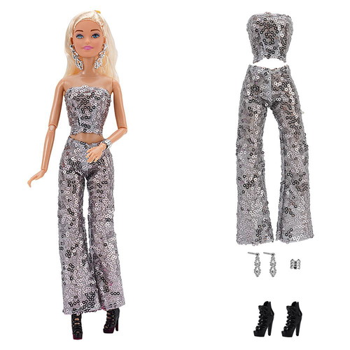 Doll outfit "Disco Queen" silver with shoes and jewelry - 7181-S