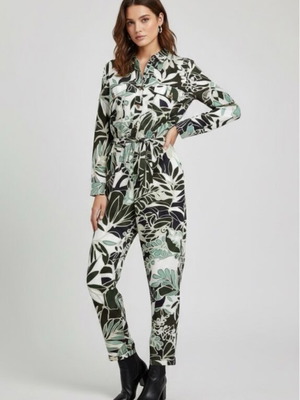 Ολοσωμη φόρμα σατέν με φλοράλ μοτίβο Zara καινούργια, καφέ και πράσινη, μέγεθος L