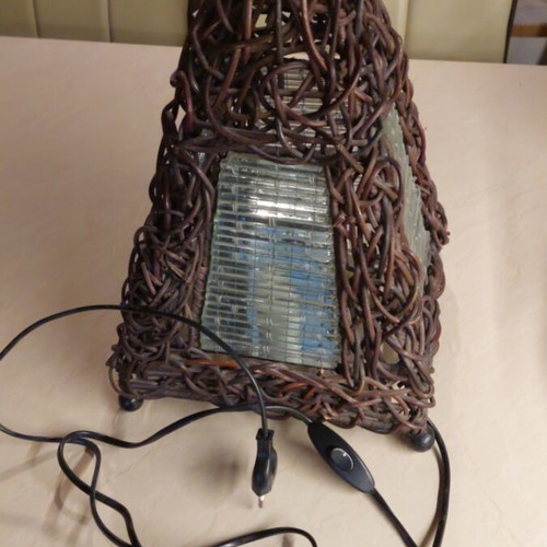 Handmade floor lamp like new made of wood, glass and wire