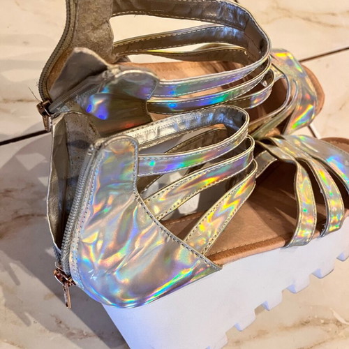 Sandal like new, silver iridescent, size 37