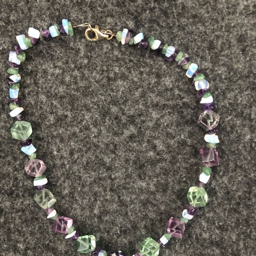 Necklace with semi-precious stones 40cm, 925 silver clasp, new