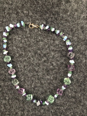 Necklace with semi-precious stones 40cm, 925 silver clasp, new