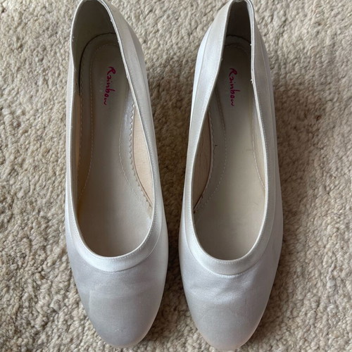 Rainbow Club satin ivory wedding ballerinas used