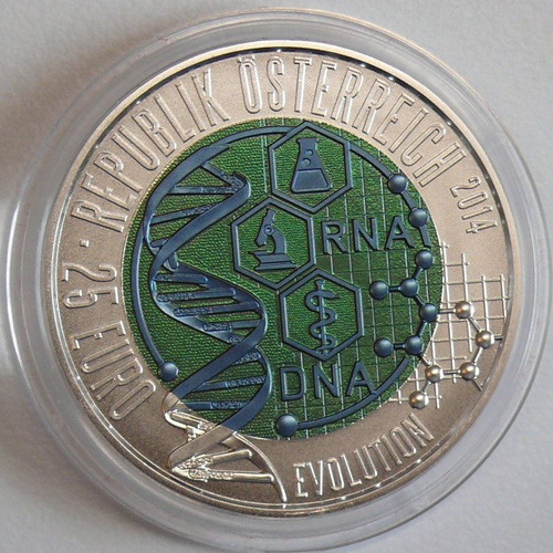 Silver Niobium Coin Austria 25 Euro Evolution 2014 New