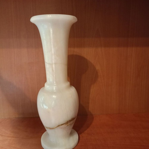 Onyx Vase used, handmade decorative piece with natural cream and light brown hues