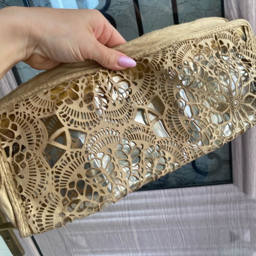Leather envelope bag with transparency used, beige 33x14