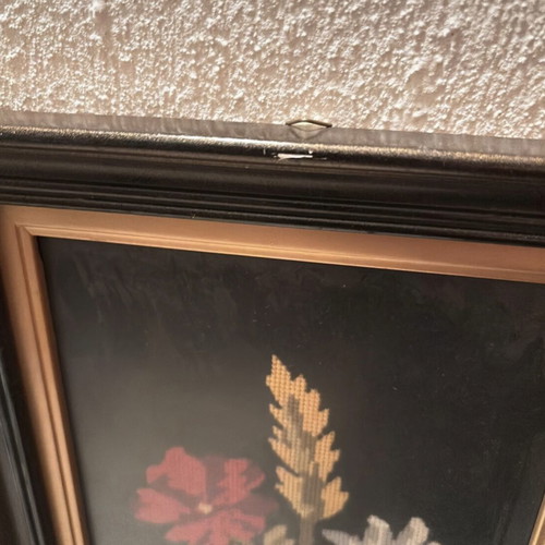 Embroidered framed textile painting used, 56x24 cm
