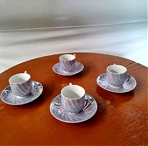 4 υπεροχα Vintage φλιτζάνια του καφε με τα πιάτακια τους