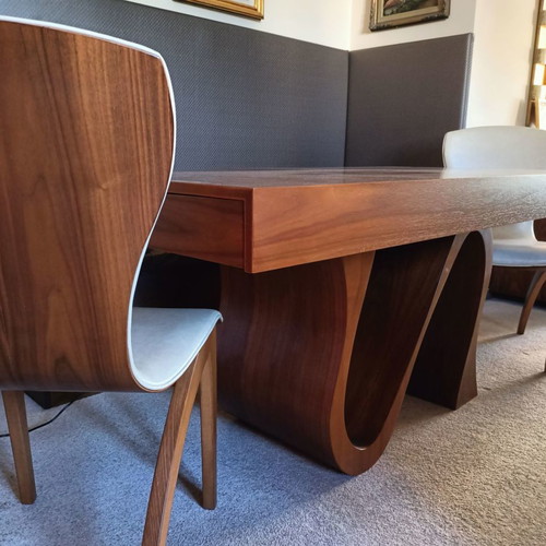Living room dining set new, forest beech with 4 cream leather chairs