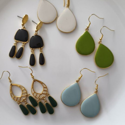 Enamel earrings, white and turquoise