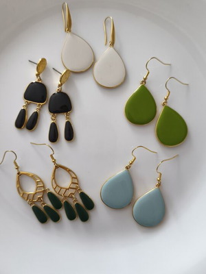 Enamel earrings, white and turquoise