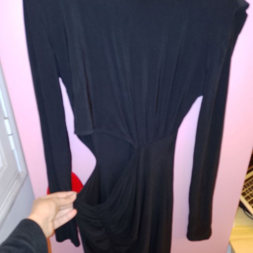 Long black dress new with ruching and side slit, gift pouch included