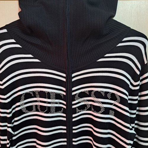 Guess women's cardigan black with white stripes new, cotton, size L