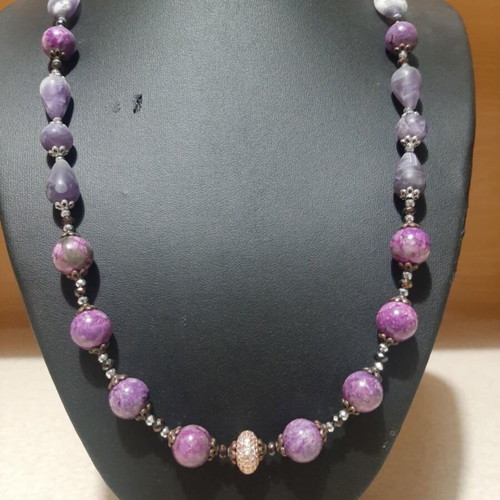 Necklace with purple jasper and matte amethysts new