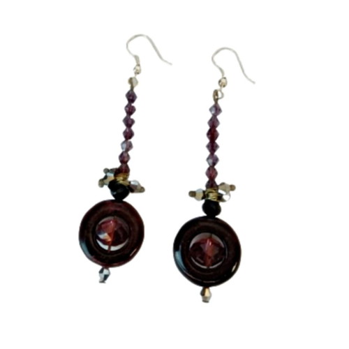 Earrings handmade with purple crystals and semi-precious stone