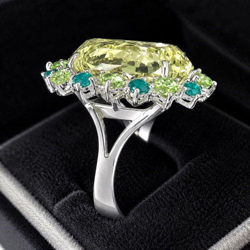 Ring with citrine and emeralds No 59, silver, like new