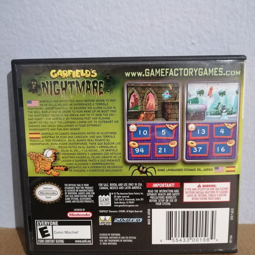 Garfield's Nightmare Nintendo DS case, cover and manual, NTSC