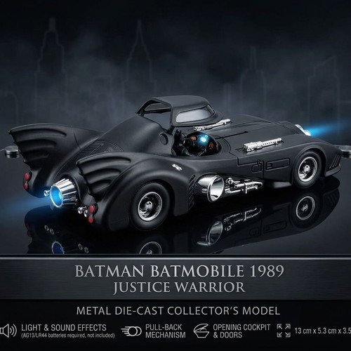 Batman Batmobile 1989 Justice Warrior metal model with light and sound