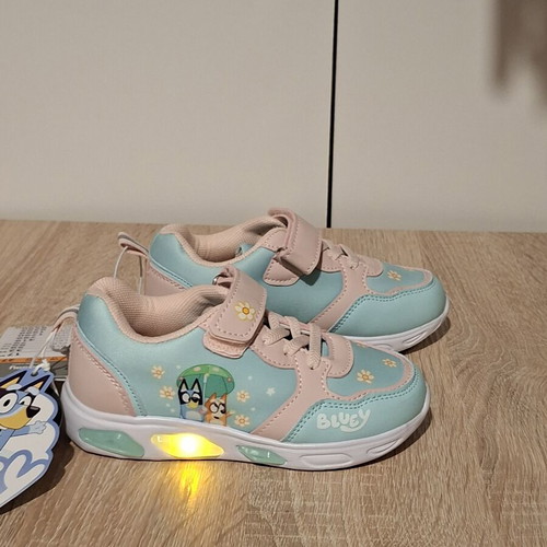 Bluey Sneakers with LED Lights, Size 27, Pink and Turquoise