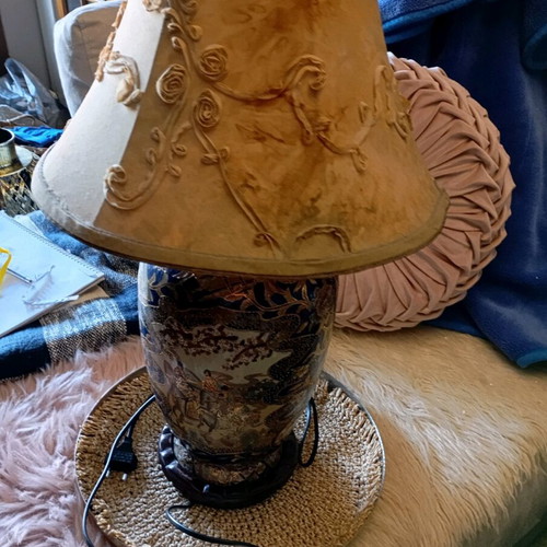 Satsuma vase lamp used, with shade and base