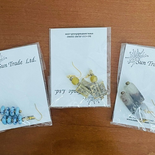 Set of 3 boho handmade earrings new, Ghana