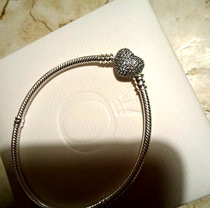 ΠΡΟΣΦΟΡΑ Τελευταία κομμάτια Βραχιόλι Pandora 925ale ασημένιο 19cm Αυθεντικο με καρδιά κούμπωμα με ζιργκον