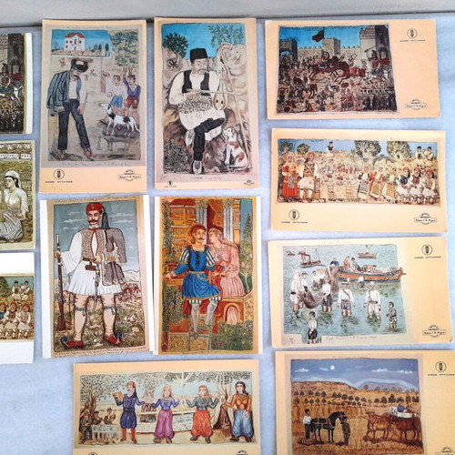 Postcards with artworks by Theofilos Chatzimichail used, pack of 12