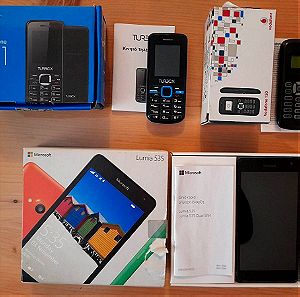 4 κινητά τηλέφωνα - φορτιστές & συσκευασίες-αξεσουάρ -πακετο