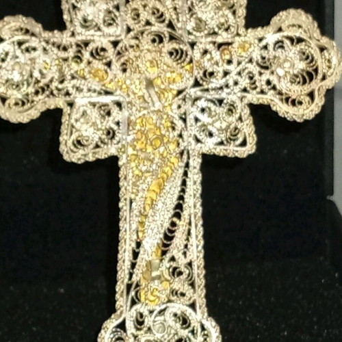 Filigree Epirus Cross 925 Silver Christ Gilded like new