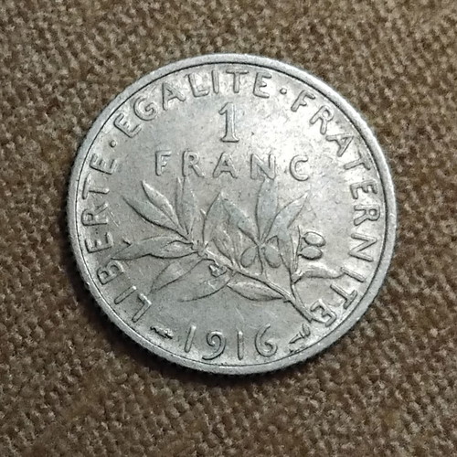 France 1 Franc 1916 silver coin like new, 0.835, 5g