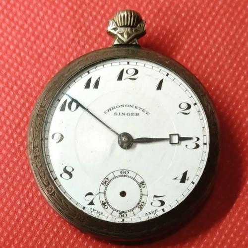 Singer Chronometre Silver Swiss Pocket Watch used, 1930s