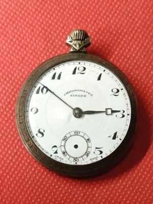 Singer Chronometre Silver Swiss Pocket Watch used, 1930s