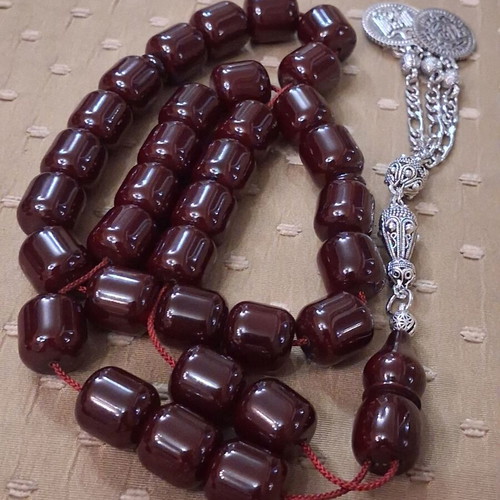 Bakelite Komboloi used, 33-bead Syrian origin with traditional metal finish