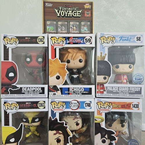 Funko Pop lot new with Deadpool, Wolverine, Tanjiro, Goku, Freddy, Ichigo