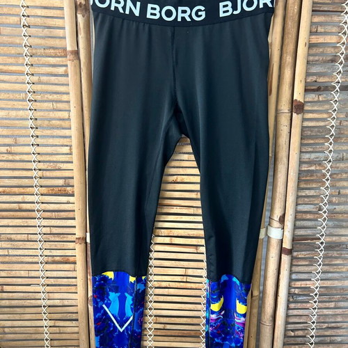 Björn Borg Hydro-Pro sports leggings, black with blue floral print, size 40