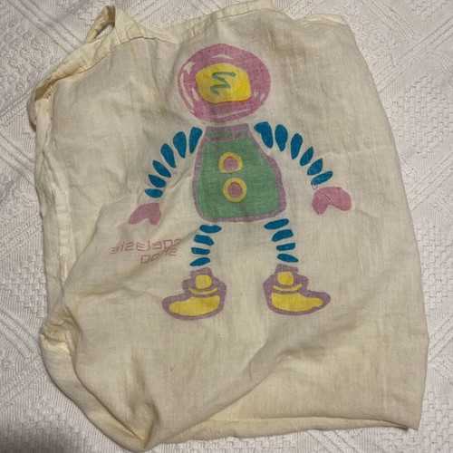 Vintage tote bag used, cotton with robot print from Planetarium