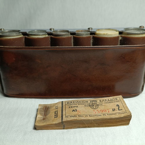 Bus Conductor Coin Case from 1960s with Coins and Ticket Bundle used