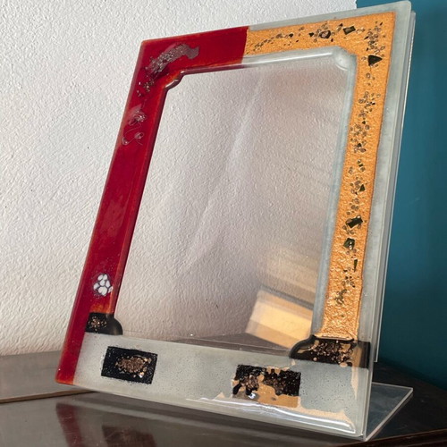 Glass photo frame colored with plexiglass used