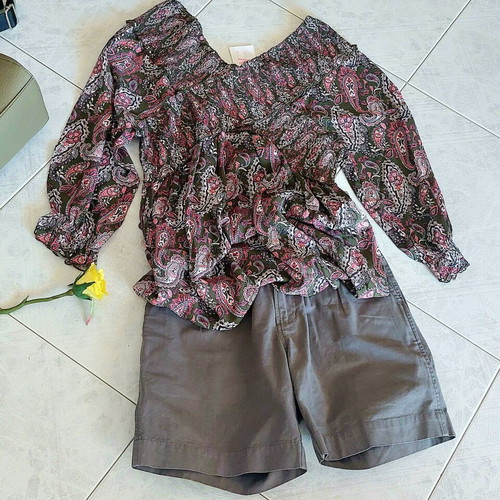 Boho blouse Bodyflirt with paisley pattern and elastic smocking, like new